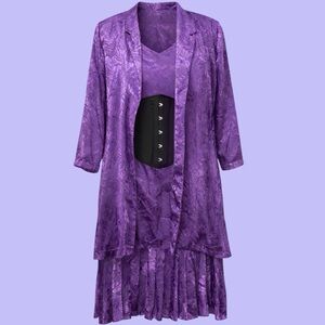 1970s Elegant Purple Satin Dress with Robe Set